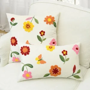 Nordic Style Farmhouse Embroidery Throw Pillow Decor Velvet Seat Cushion Home Sofa Print Pillow Cover