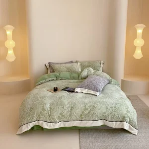 Nordic Style Green Jacquard Milk Velvet Bedding Set 4 Pieces Fluffy Soft Winter Duvet Cover Sheet Set