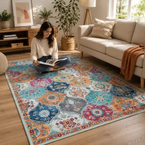 Nordic Style Persian Crystal Velvet Striped Geometric Pattern Bedroom Living Room Wall-to-Wall Carpet Easy
