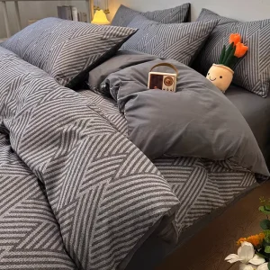 Nordic Style Pure Cotton Four Piece Bed Set 300tc Thread Count Woven Duvet Cover Quality Bedding