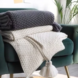 Nordic Style Raschel Blanket 4kg Organic Cotton Solid Knitted Woolen Throw Tassels Office Nap Size Casual Sofa Ins Size Blanket