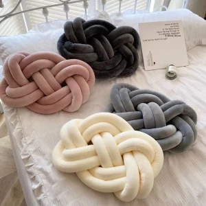 Nordic Style Rectangle Knot Decorative Cushion Pillows Hand-woven Plush Toy Sofa Soft Ring Throw Pillows for Home Decor Headrest