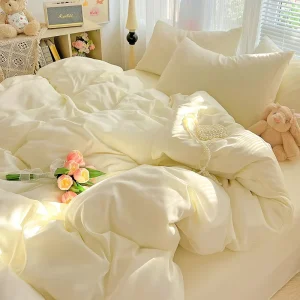 Nordic Style Solid Color Super Soft Skin Friendly Washed Cotton Minimalist 4pcs Bedding Set Home Crisp Comfortable Quilt Cover