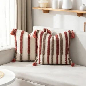Nordic Style Square Cotton Linen Pillow Cover Tassel Tufted Home Living Room Office Lumbar Support Decor
