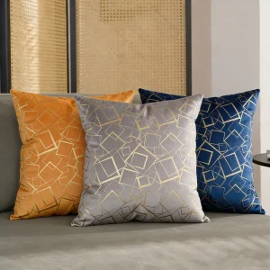 Nordic Style Square Hot Stamped Velvet Geometric Sofa Throw Pillow Cover Light Luxury High End Dutch Velvet Cushion for Living