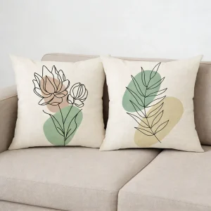 Nordic Style Square Throw Pillow Sofa Cushion Cover Plant Floral Print Spring Green Leaf Motif for Bay Window Decoration