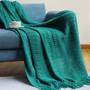 Nordic Vintage Green Cotton Knitted Blanket Thread Leisure Blanket Green Throw Blanket for Soft Home Decoration
