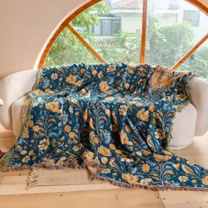 Nordic Woven Cotton Throw Blanket with Vintage Tassel Animal Print American Style Bed Cover & Sofa Towel for Four Seasons Use