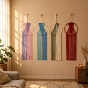 Nordic style Round Hand Woven Cotton Rope Tassel Decorative Hanging Tapestry Customizable Home Wall Hanging