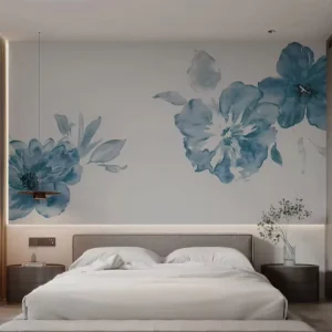Novelty Creative Home Decoration Custom Blue Watercolor Peony Wall Mural Large Abstract Floral Wall Paper Bedroom Living Room