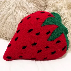 Novelty Gift Fruit Shape Throw Pillow Hand Embroidery Tufted Strawberry Decorative Backrest Cushion Cover for Living Room