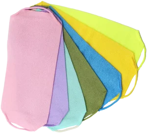 Nylon Bath Towel Shower Exfoliating Washcloth Rear Scrub Stretchable Pull Back Strap Wash Cloth Scrubber