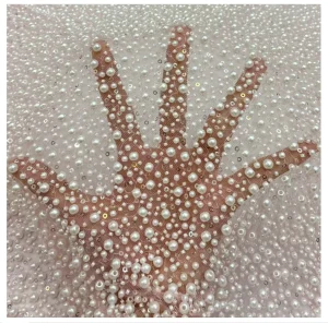 Nylon Cotton Silk Velvet Velour Fire Retardant Velvet Burnout Pearl Beaded Polyester Fabric for Wedding Decoration Embellishment
