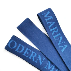 Nylon Jacquard Webbing Elastic Band Debossed Logo Custom Pattern 1.5 Inch Width Custom Colors Free Sample MOQ 500 Meters