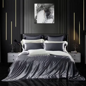 ODM OEM 16mm 19mm 21mm Grey Solid Color 100% Silk Comforter Duvet Cover Four Piece Bedding Set
