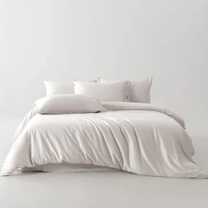 ODM OEM Coconut Grey Cooling Breathable Home Textile Bamboo Bedsheet Solid Color Duvet Cover Pillowcase Premium Bedding Set