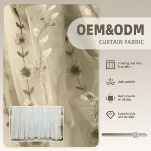 ODM OEM Lightweight Polyester Jacquard Embroidered Sheer Curtain Fabric 280cm Width by the Roll