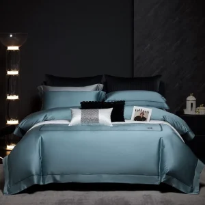 ODM/OEM Premium 4-pieces Home Textile Solid Color Duvet Cover Lyocell Cotton Pillow Shams Blue Flat Sheets Bed Linen Bedding Set