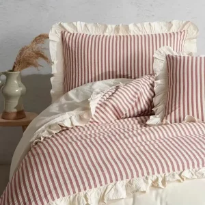 ODM OEM Stripes Comforter Sheet Set Hospital Hotel Home 100% Cotton Ruffle Yarn Dyed Double Duvet Cover Bedding