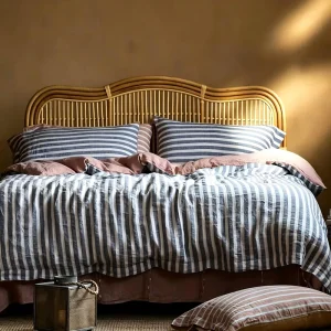 OEKO Certified 100% Pure Linen Antibacterial Striped Duvet Cover 1.8m/2.0m Hotel Use 104TC Breathable Bedding Set