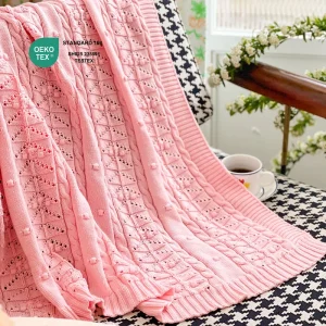 OEKO TEX 100% Cotton Custom Baby Knitted Throw Blankets for Bed