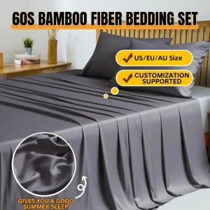 OEKO TEX 60S 400TC Cooling Bamboo 4 Piece Bedding Set Solid Color Breathable Antibacterial OEM ODM for Hotel Home US EU AU Size