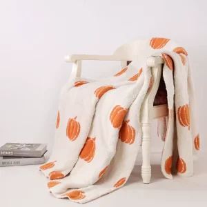 OEKO TEX BSCI Certified Blanket 50*70 Custom Pumpkin Design Throw Knitted Blanket for Couch Guest Bed & Gift Giving