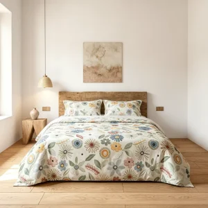 OEKO TEX Certified 80S Long Staple Cotton Queen King Bedsheet Set Vintage Floral Printed 4 Piece Bedding Set for Master Bedroom
