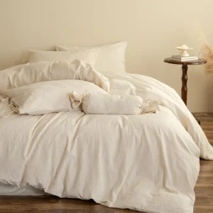 OEKO TEX Certified Cotton Linen Blend Jacquard Woven Breathable Bedding Set Luxury Linen Bed Sheets