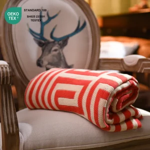 OEKO TEX Certified Custom Warm Knitted Throw Blanket All-Season Indoor Outdoor Use for Sofa Bed & Travel