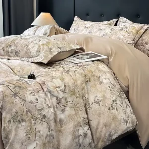 OEKO TEX Certified Luxury Lyocell Modal Princess Plant Bedding Set Digital Printed Soft Breathable Sheet Pillowcase Set