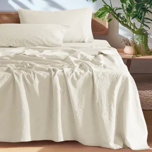 OEKO TEX Certified Queen Size 4pcs Bedding Set Breathable Durable Flat Sheet 100% French Linen Fitted Sheet Set with Pillowcase