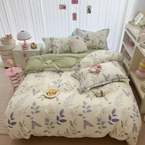 OEKO TEX Small Fresh Printed Four Piece Flower Pattern Cotton Home Comforter Sets Luxury Bedding Set