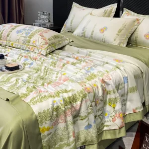 OEKO TEX Summer Quilt Set Washed Cotton Bedding Set Digital Printed Comforter Set With Pillowcase Cooling Blanket