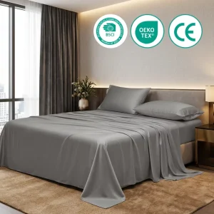 OEM 100% Bamboo Fiber 300TC Organic Breathable Plain Dyed Bamboo Sheet Set 4Pcs Cooling for Home Bedding Buyers
