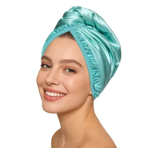 OEM 25*65 cm Satin like Simulated Silk Double Layer Hair Drying Cap Absorbent Quick Drying Shower Towel Reversible Spa Bonnet
