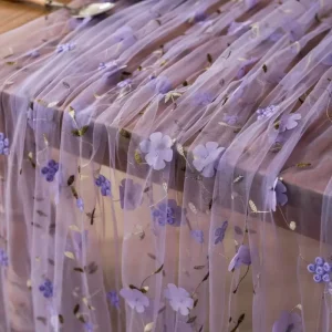 OEM 3D Butterfly Embroidery Polyester Tulle Mesh Fabric Sheer Lace for Bridal Veil Evening Dress Princess Gown Table Runner