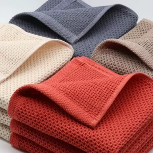 OEM Absorbent Cotton Waffle Weave Lint Free Soft Towel Square Fast Drying Honeycomb Cleaning Cloth Kitchen Tea