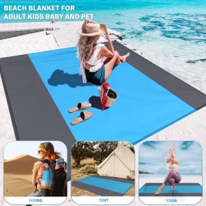 OEM Beach Camping Accessories Polyester Beach Towel Picnic Mats Compact Blanket Waterproof Anti Slip Extra Large Mat Stakes Sand