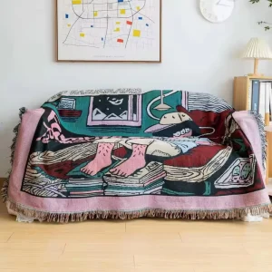 OEM Custom Floral Portrait Cartoon Woven Throw Rug Factory Direct Home Decor Raschel Blanket Outdoor Use Eco Friendly