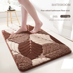 OEM Custom Fluffy Plush 3D Leaf Highly Absorbent Velvet Bath Mat with Non Skid Base for Shower Room