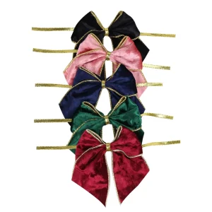 OEM Custom Gift Packing Ribbon Bows Christmas Tree Hanging Pre Made Velvet Ribbon Bows with Gold Edge