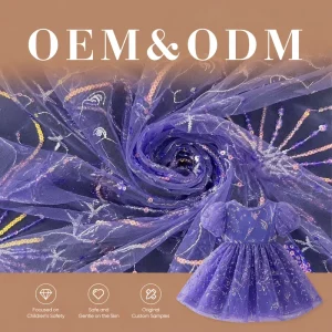 OEM Custom Glossy Beaded Tulle Mesh Fabric for First Communion Dress Wedding Formal Gown Sequined Lace Material