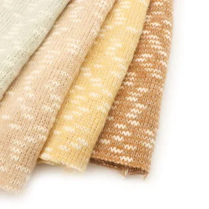 OEM Custom Knitted Fabric Rayon Viscose Polyester Nylon Metallic Spandex Jacquard Dot Stretch Washed Yarn Dyed Sweater Girls