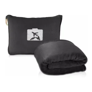 OEM Custom Logo 2 in 1 Airplane Travel Blanket Pillow Portable Knitted Eco Friendly Four Seasons Throw Blanket for Airline Gift