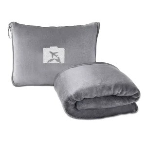 OEM Custom Logo 2 in 1 Airplane Travel Blanket with Pillow Knitted Flannel Four Seasons Use Portable for Airline Gift Set