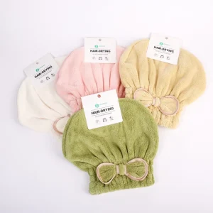 OEM Custom Logo Microfiber Hair Turban Towel with Cute Bowknot Drying Hair Wrap for Girls and Women for Beach Use