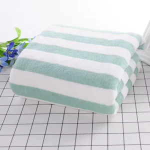 OEM Customized High Quality Coral Fleece extra Large Brown and White Stripe Hotel Beach Towels with logo Print