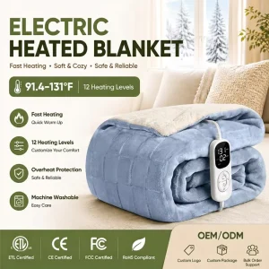 OEM Electric Heated Blanket Manufacturer Custom Heated Throw Blanket Flannel Fleece Washable Warm Blanket Winter Supply