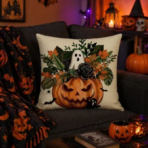 OEM Halloween Style Personalized Luxury Linen/Plush 600TC Anti-Bacteria Digital Printing Throw Pillow Covers for Home Decor